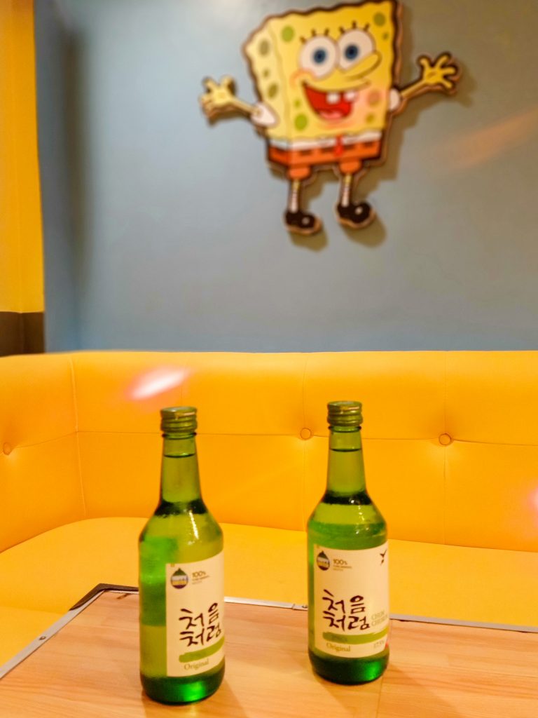 ALT="spongebob themed ktv room at a korean restaurant"