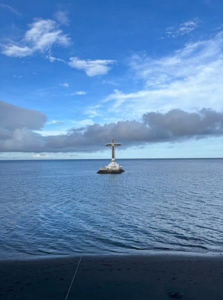 the huge cross of sunken cemetery